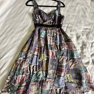 Anthropologie Floreat Sugar & Cream 100% Silk Womens Novelty Print Dress Sz 2